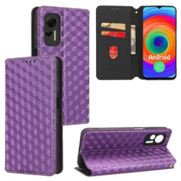 Ulefone Note 14 Purple Flip Leather Phone Case with Cubic Grid Texture - 1