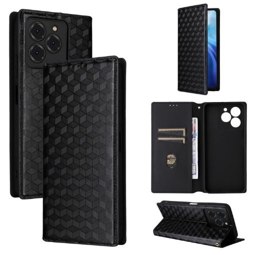 Ulefone Note 20 Pro Black Flip Leather Phone Case with Cubic Grid Texture - 1