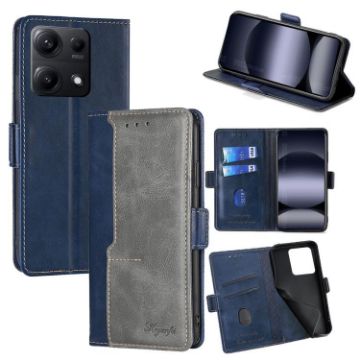 Redmi Note 14S 4G Leather Phone Case - Blue/Grey Contrast Buckle - 1