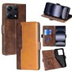 Redmi Note 14S 4G Leather Phone Case, Dark Brown & Gold Contrast - 1