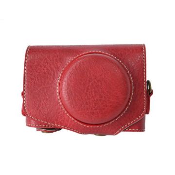 Canon PowerShot SX740 HS Red Leather Camera Case Bag with Strap - 1