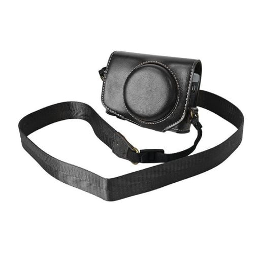 Canon G7 X Mark III Retro Leather Camera Case Bag with Strap (Black) - 1