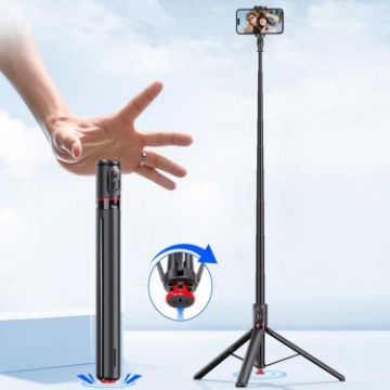 TT01 1.77m Auto Pop Open Tripod & Magnetic Remote Selfie Stick (Black) - 1