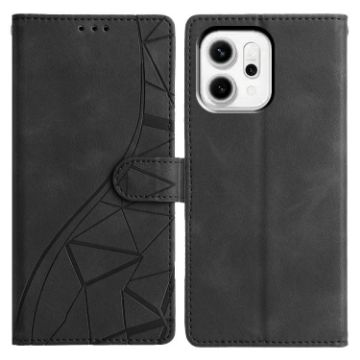 OPPO Reno14 Pro 5G Black Leather Case - Triangles Embossed Design - 1