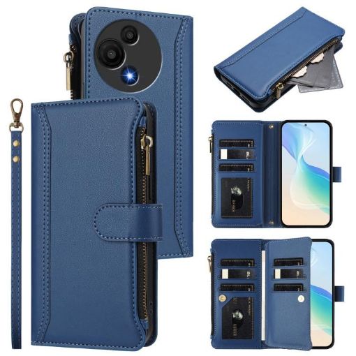 TCL 605/60 SE Leather Case: Magnetic Closure, 9 Card Slots, Dark Blue - 1