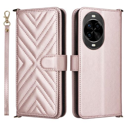 Huawei nova 14 Ultra 5G Leather Phone Case with 6 Card Slots & Strap Pink - 1