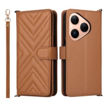 Huawei Pura 80 5G Leather Phone Case with 6-Card Slots & Wrist Strap - 1