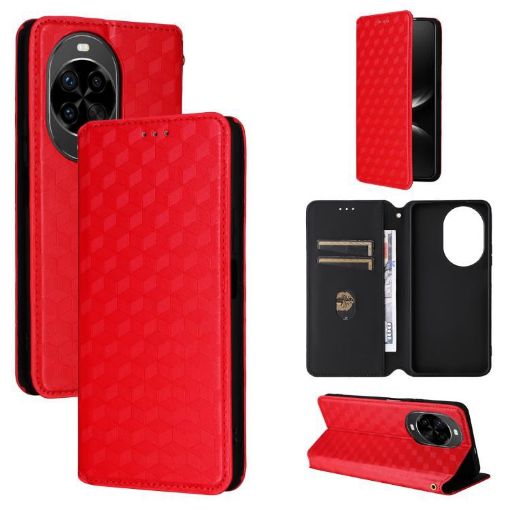 Huawei nova 14 5G Red Flip Leather Phone Case with Cubic Grid Texture - 1