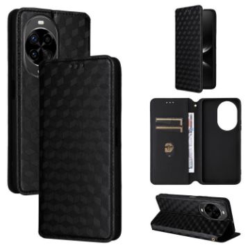 Huawei nova 14 Pro 5G Flip Leather Phone Case Black - Cubic Grid Texture - 1