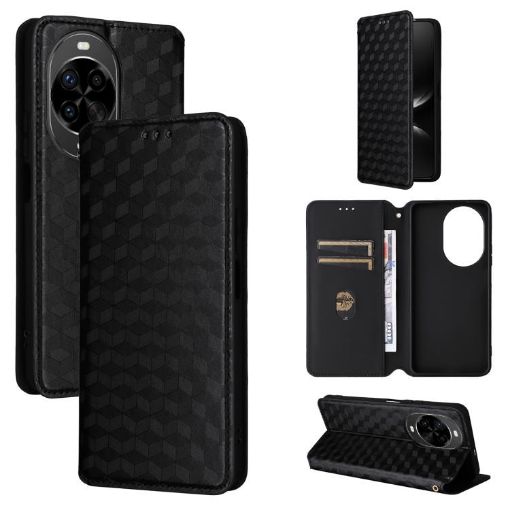 Huawei nova 14 Pro 5G Flip Leather Phone Case Black - Cubic Grid Texture - 1