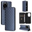 Huawei nova 14 Pro 5G Blue Flip Leather Phone Case - Cubic Grid Texture - 1
