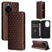 Huawei nova 14 Pro 5G Flip Leather Phone Case, Cubic Grid Texture, Brown - 1