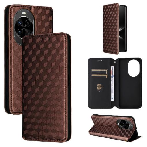 Huawei nova 14 Ultra 5G Brown Flip Leather Phone Case with Grid Texture - 1