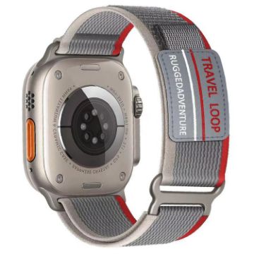 Apple Watch Band 46/49/45/44mm xDfind Metal Buckle Nylon Braided Red Grey - 1
