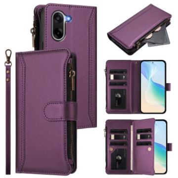OnePlus Ace 5 Racing Case: Magnetic Closure, 9 Card Slots, Purple Leather - 1