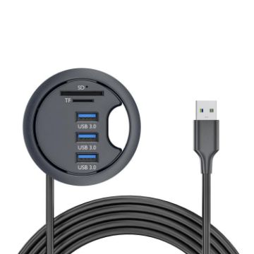 USB3.0 Desk Grommet Splitter HUB Dock, 3 Ports, 1.2m Cable Length - 1