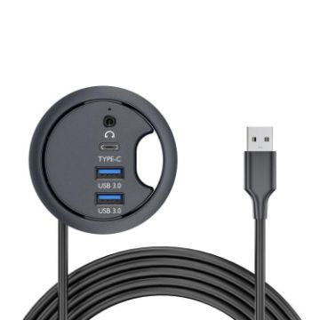 USB-C & USB 3.0 Desk Grommet Hub Dock Station with 3.5mm, 1.2m Cable - 1