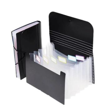 A6 Expanding File Organizer with 7 Pockets - Black Cover, Natural Inner - 1