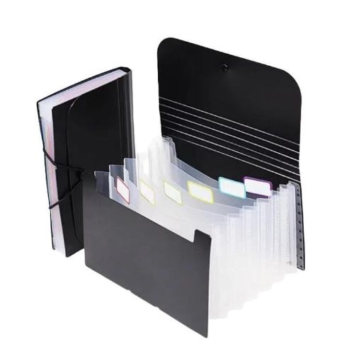 A6 Expanding File Organizer with 7 Pockets - Black Cover, Natural Inner - 1