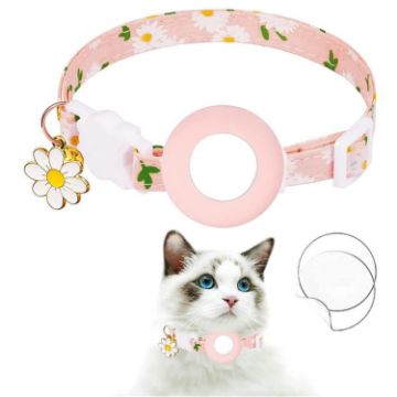 AirTag Tracker Silicone Cover Daisy Pet Collar with Bell (Pink) - 1