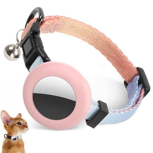 AirTag Tracker Silicone Case Pet Collar with Bell - Gradient Beige Red - 1