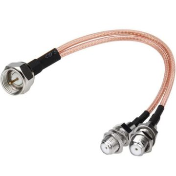 30cm F-Splitter Coaxial RF Cable - F Male to Dual Female Adapter - 1