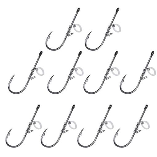 10pcs Crooked Mouth Barbed Sea Fishing Hooks 3/0 Lure Hanging Shrimp - 1
