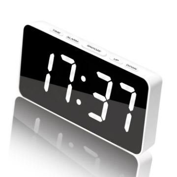 LED Mirror Digital Clock, Type-C Port, 18650 Battery Slot, White - 1