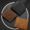 Retro Black Leather Men's Short Wallet - Horizontal Purse & Money Clip - 2