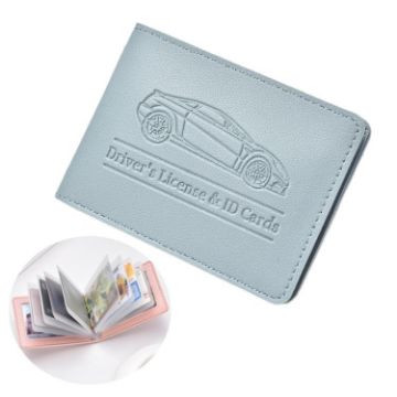 Women's Leather Driver License & Credit Card Holder, 10 Slots, Blue - 1