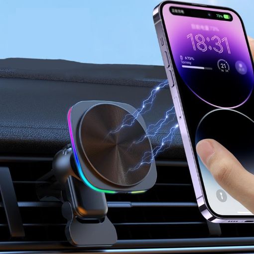 Magnetic Wireless Car Charger & Holder for iPhone 12-16 with RGB Light - 1