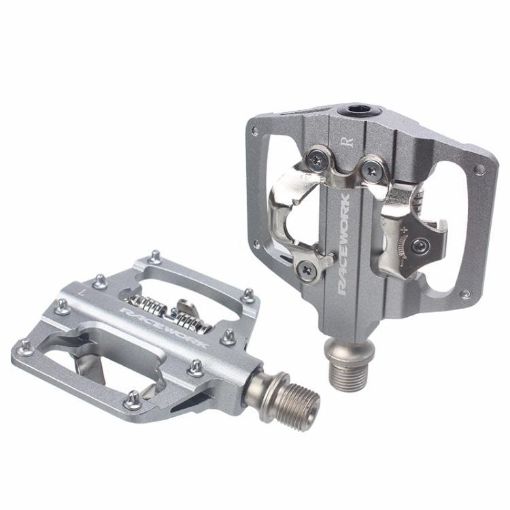 RACEWORK RK213 Dual-purpose Mountain Bike Pedal SPD + Flat (Silver) - 1