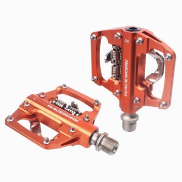 RACEWORK RK213 Orange Mountain Bike SPD + Flat Dual-purpose Pedal Pair - 1