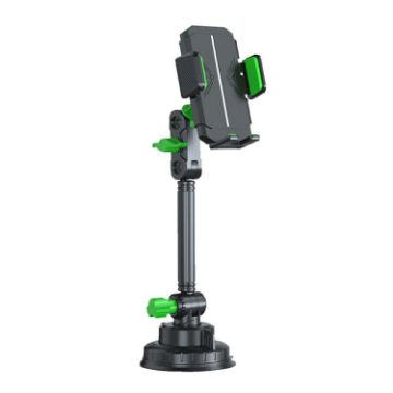 Green Square Clip Car Suction Cup Phone Holder for Front Glass Navigation - 1