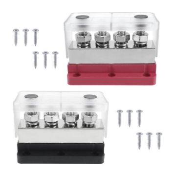600A RV Yacht Copper Bolt 4 Stud Busbar Terminal Red+Black - 1