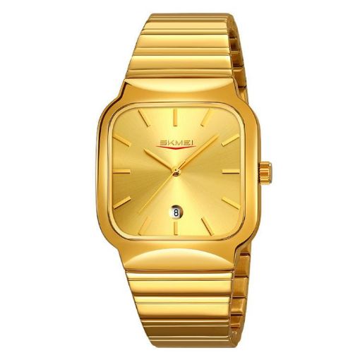 SKMEI 9361 Gold Steel Strap Square Quartz Watch - Business Casual - 1