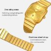 SKMEI 9361 Gold Case Gray Dial Square Quartz Watch Steel Strap - 8