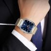 SKMEI 9361 Silver Gold Steel Strap Square Quartz Watch Blue Dial - 9