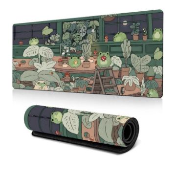 Cute Frog Mouse Pad - Green Non-Slip Desk Mat for Computer 300x600mm - 1