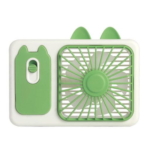 Green Cute Cartoon Kitten Camera Handheld Rechargeable Fan with Stand - 1