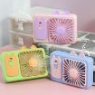 Green Cute Cartoon Kitten Camera Handheld Rechargeable Fan with Stand - 5