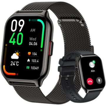Smart Watch: Blood Oxygen, Sleep, Heart Rate Monitor, Black Steel/Silicone - 1