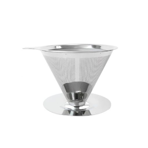 V60 Stainless Steel Coffee Filter with Base, 1-4 Cups, 600-Mesh Pour Over - 1