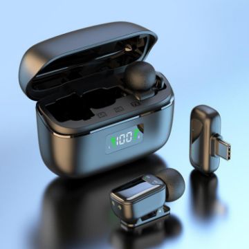 Type-C Dual Microphone Wireless Finger Clip Bluetooth Mic (Black) - 1