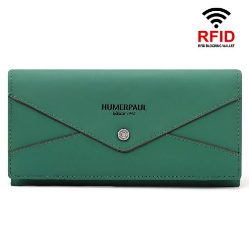 HUMERPAUL BP998 Women's Green Leather Wallet RFID Multi-Card Clutch - 1