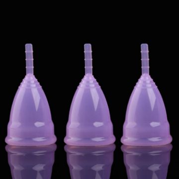 Reusable Soft Silicone Menstrual Cup - 3 PCS, Small Size, Purple - 1