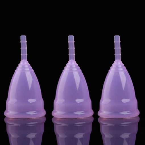 Reusable Soft Silicone Menstrual Cup - 3 PCS, Small Size, Purple - 1