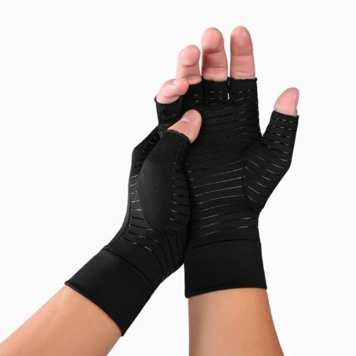 Black Fiber Sports Half Finger Gloves, Arthritis Rehab, Size S - 1