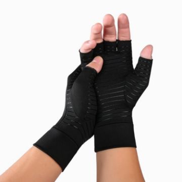 Black Fiber Sports Half Finger Gloves, Arthritis Rehab, Size L - 1