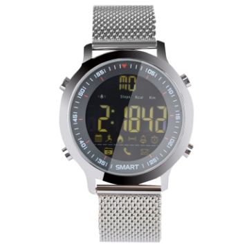 EX18 Smart Sports Watch, FSTN Screen, Stainless Steel, Bluetooth, Silver - 1